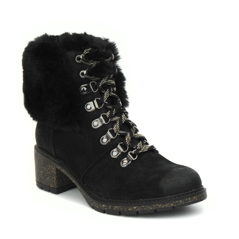 Black Aetrex Brooklyn Weatherproof Fur Women's Lace Up Boots | RLVAD-9453