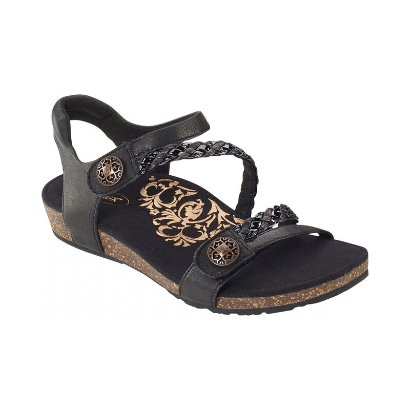 Black Aetrex Jillian Braided Quarter Strap Women's Sandals | BFVIW-9574