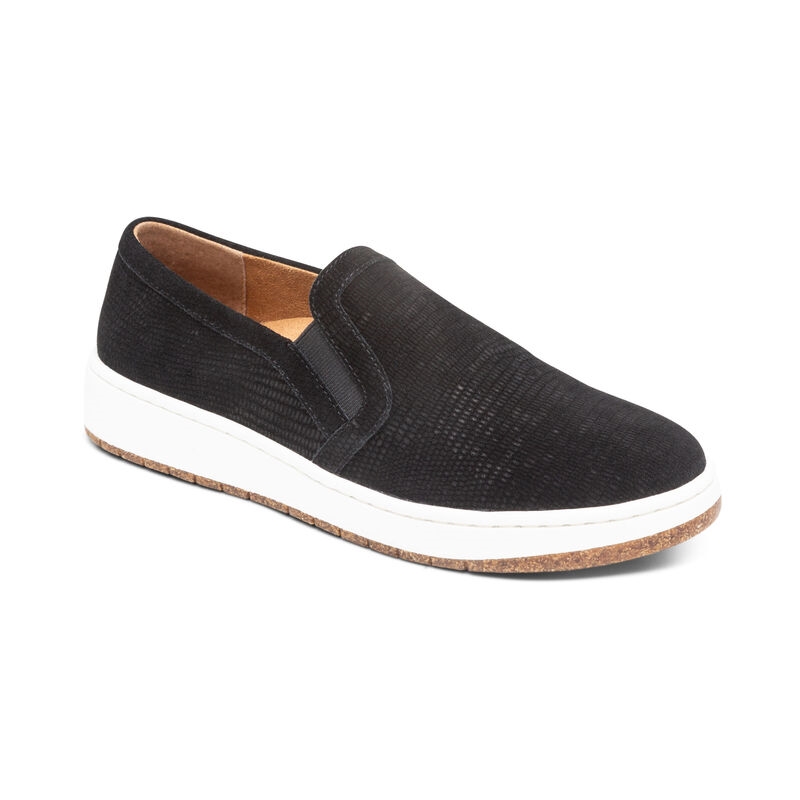 Black Croc Aetrex Kenzie Slip-On Comfort Women's Sneakers | QJIHA-1678